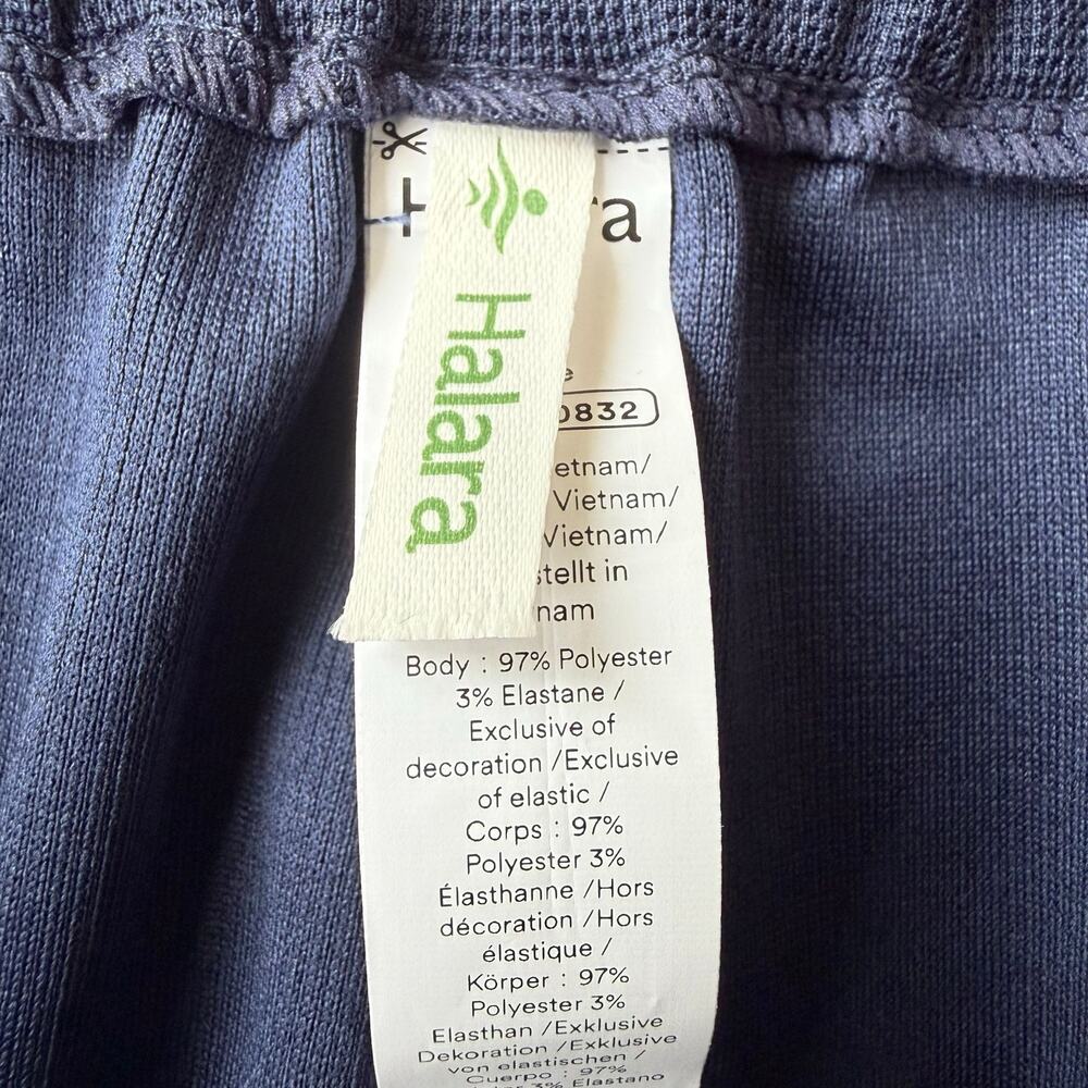 Halara Blue Pull On High Rise Pleated Wide Leg Stretch Knit Trouser Pants Sz LP - Picture 14 of 15